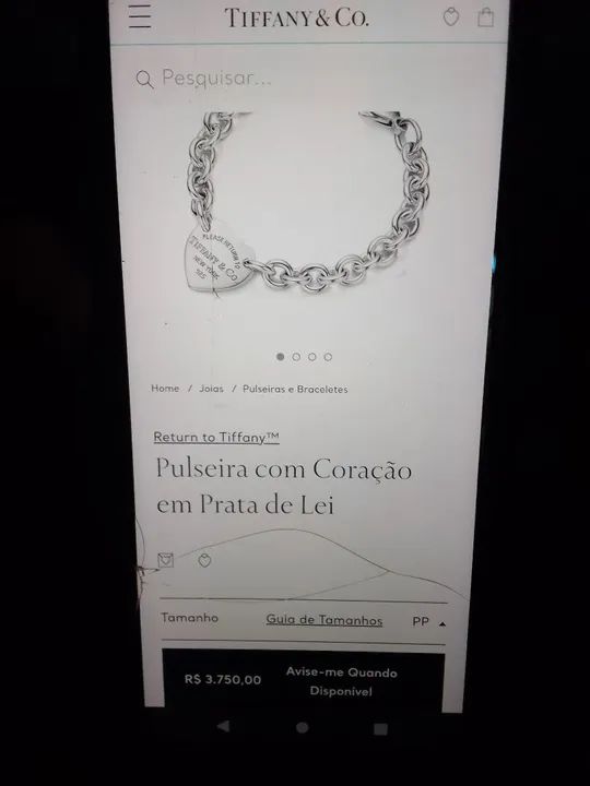 Pulseira Tiffany & Co. com Coração em Prata de Lei