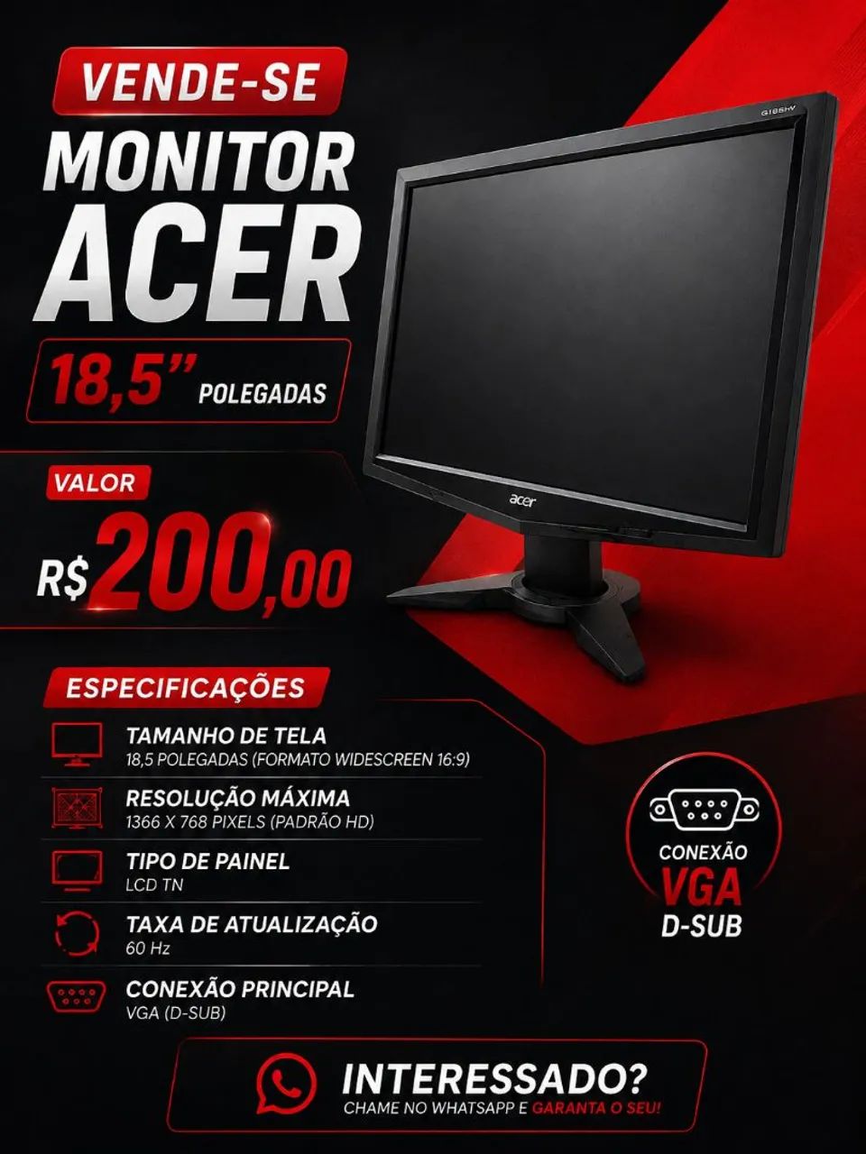 Monitor Acer 18,5 polegadas 