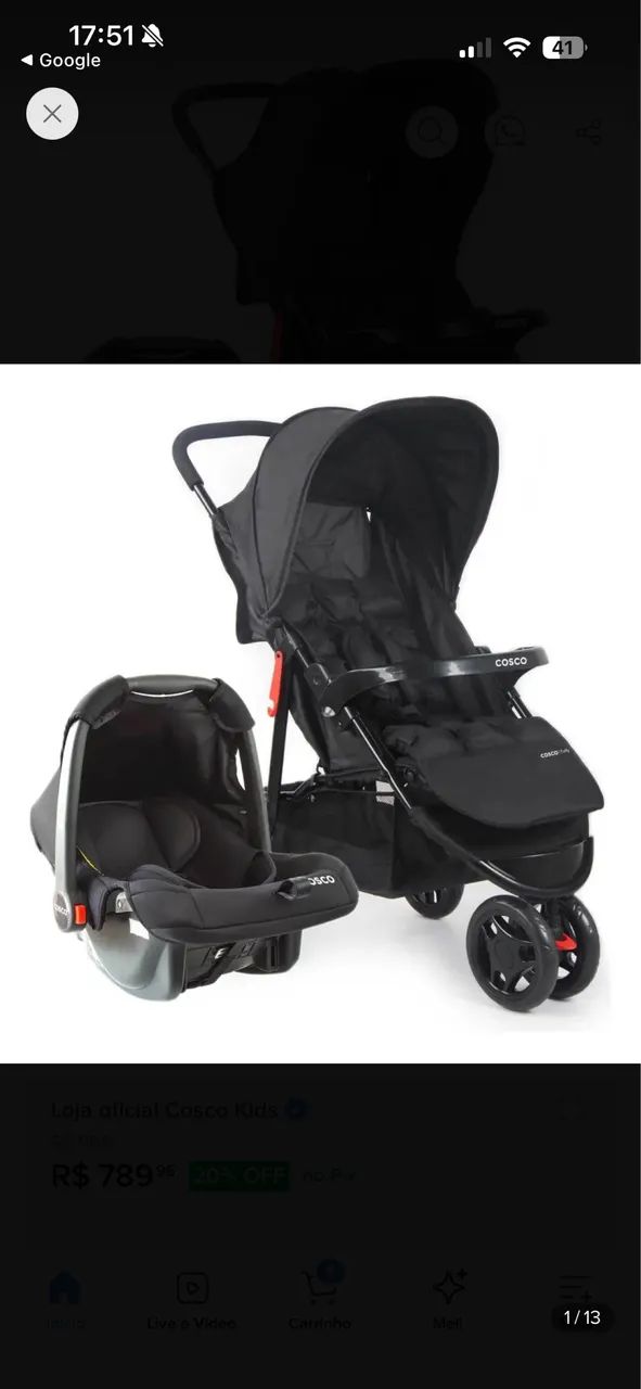 Carrinho de bebê + bebê conforto Cosco