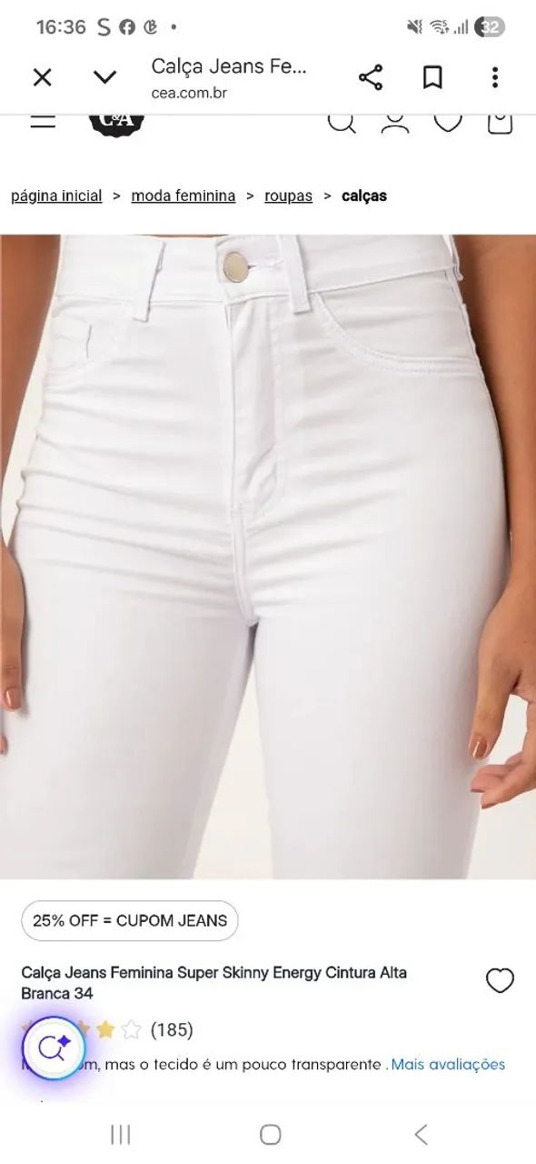 Calça branca skinny feminina NOVA  - Foto 2