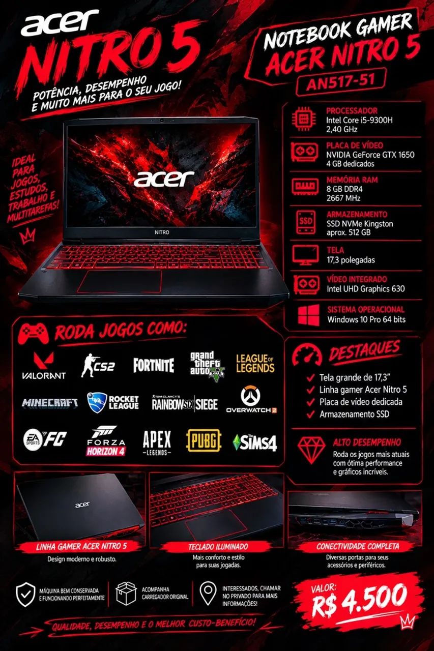 notebook gamer acer nitro 5 