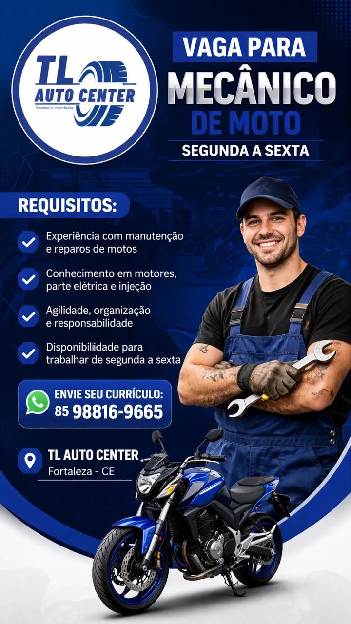 Vaga para mecânico e vaga para balcão e estoque 