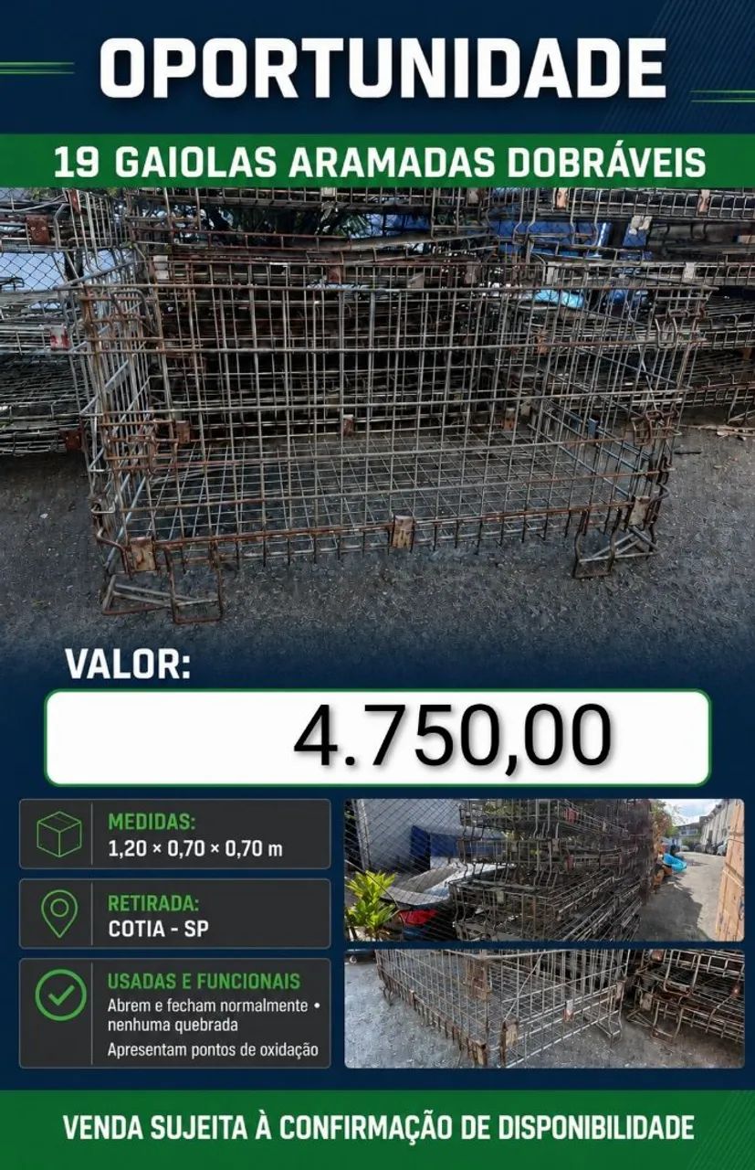 Lote Gaiolas industriais aramada 