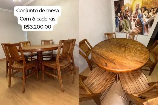 Mesa com 6 Cadeiras em Madeira - Foto 2