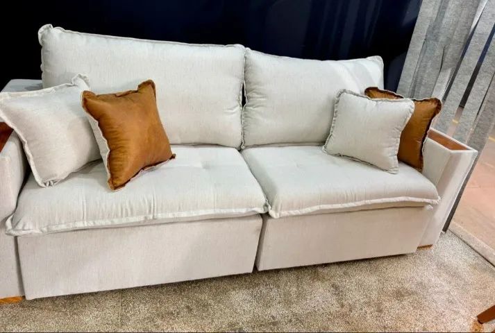 Sofá Cama Bel. (2,38m) em Linho ? Dividimos Em Até 10x Sem Juros