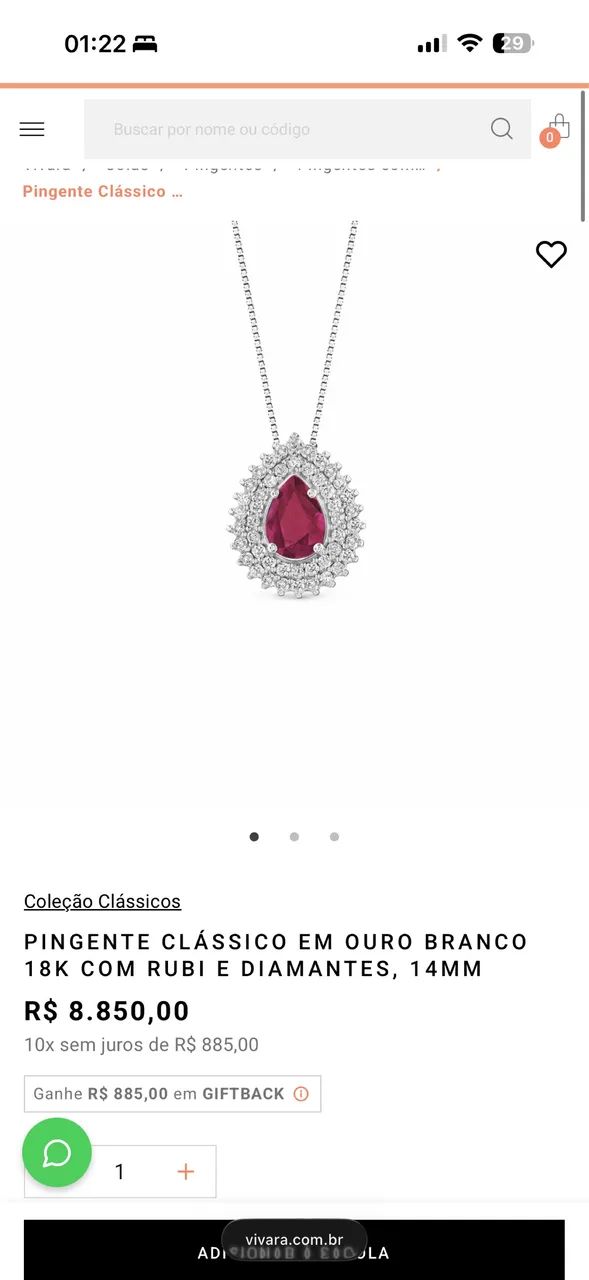 Colar ouro branco e rubi Vivara  - Foto 3