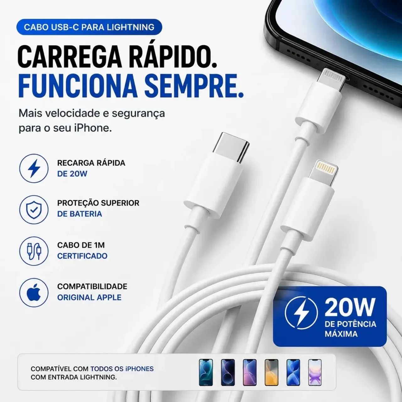 Cabo Apple USB-C para Lightning 20W - Novo - Foto 2