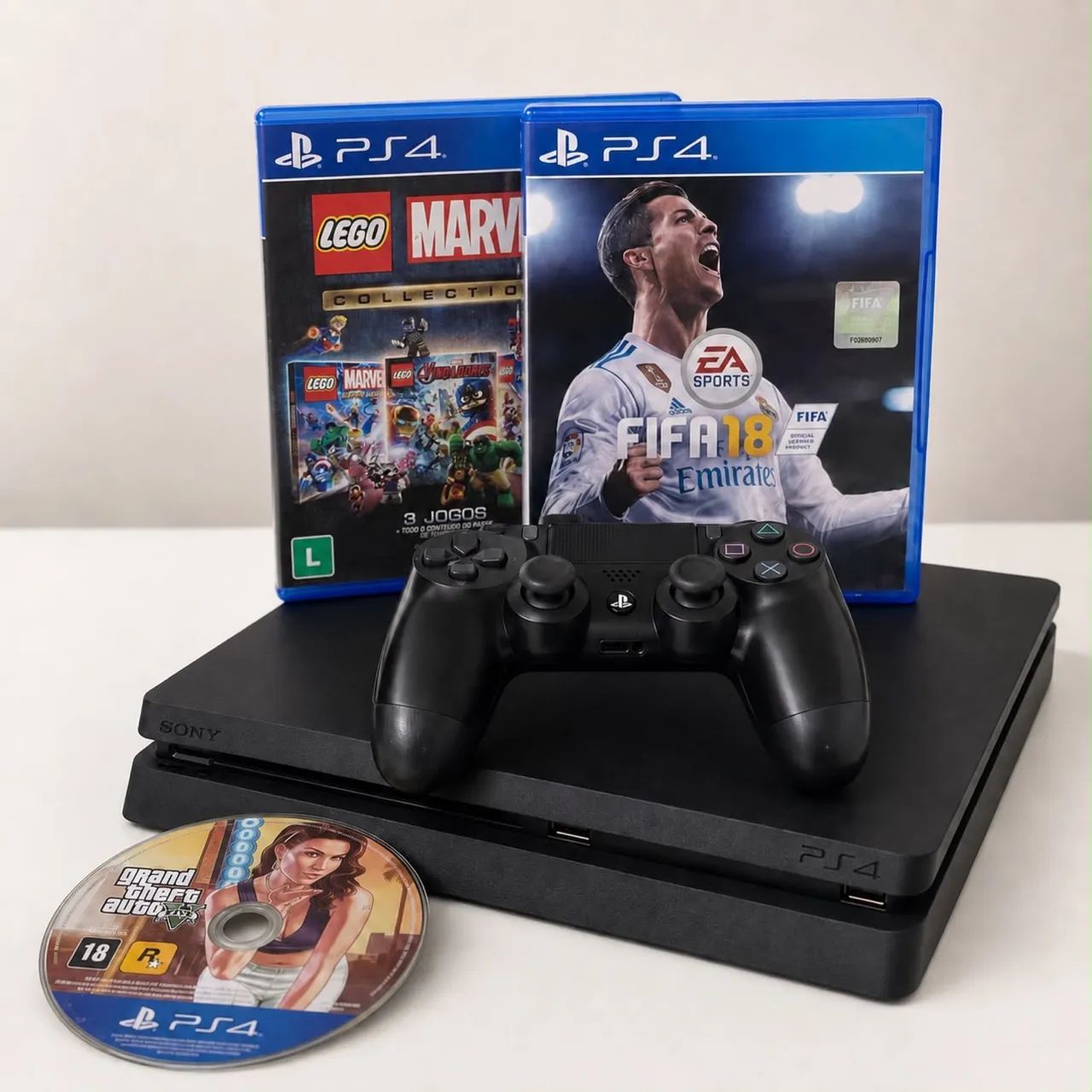 PlayStation 4 (PS4) com controle original e 3 jogos 
