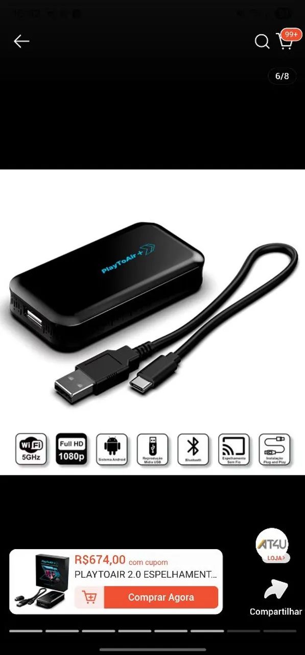 PlayToAir+ 2.0 FAAFTECH Espelhamento sem fio de Smartphone na Multimídia - Foto 3