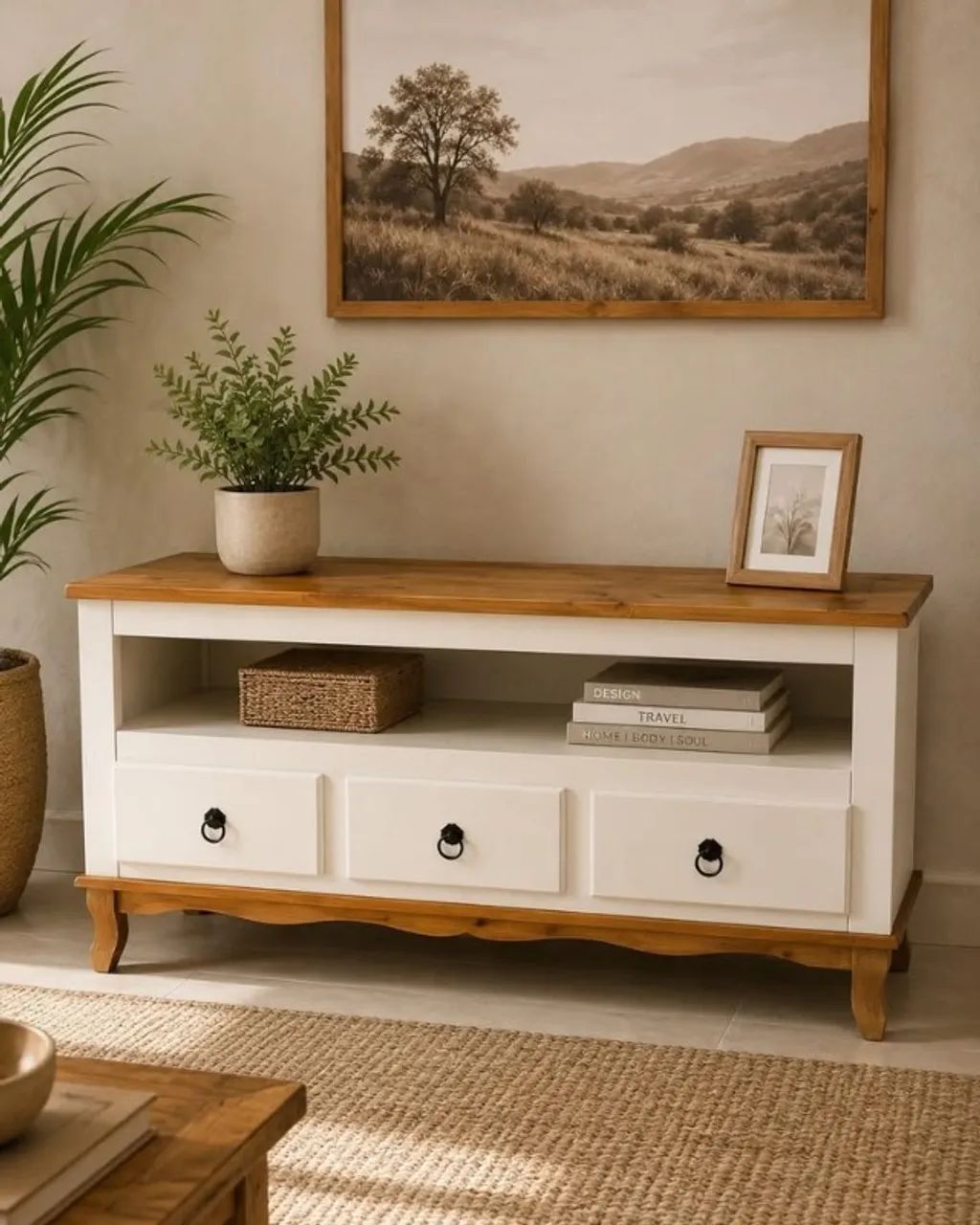 Rack MDF Com Tampo E Pés Em Madeira