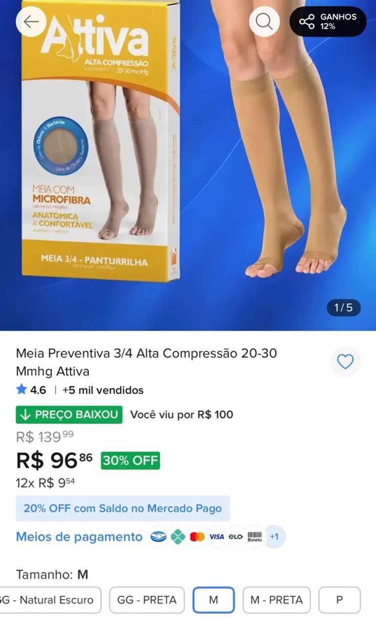 Meia de alta compressão 20/30