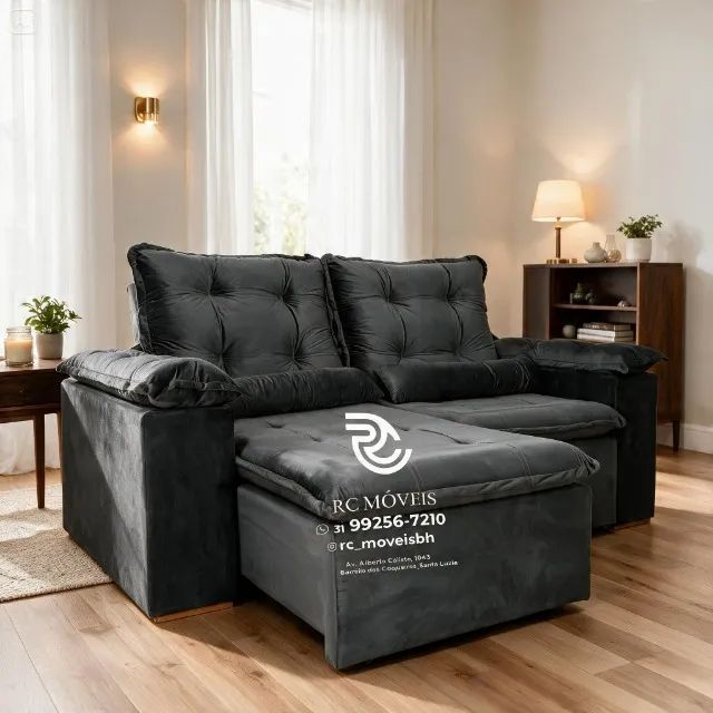 Sofá Retrátil Reclinável 2m Veludo Marrom Pillow 16cm - Foto 5