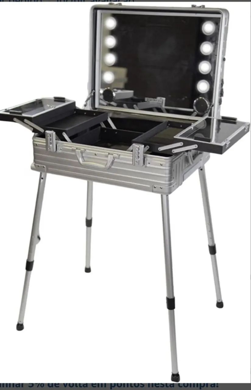 LACRADO-Maleta Profissional de Maquiagem Klass Vough Camarim Prata Com Luz Led Bluetooth