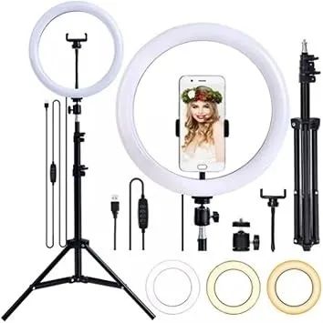 Ring Light LED 26cm com Tripé 2,10m - Selfie, Vídeo, Maquiagem e Celular