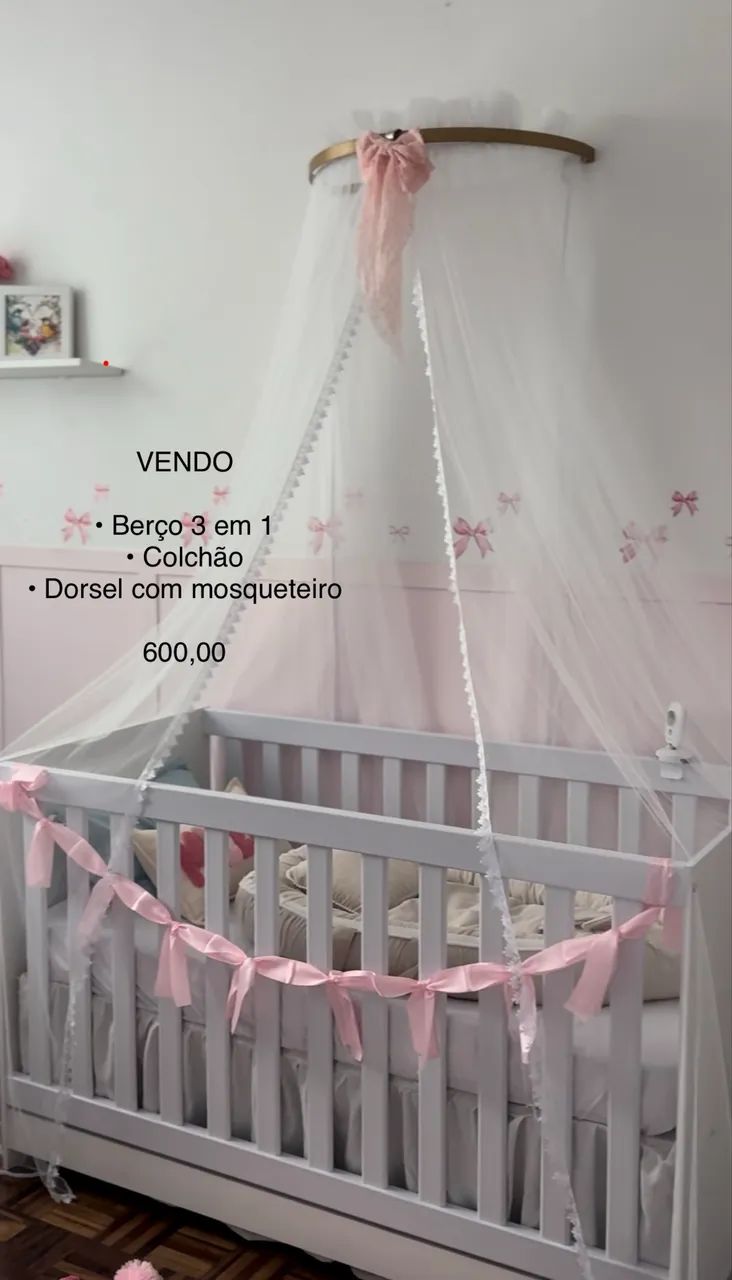 BERÇO + COLCHÃO + DORSEL