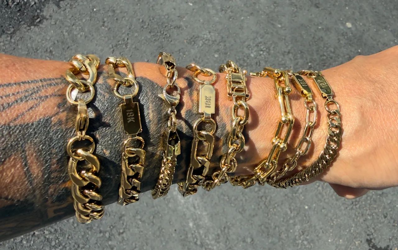 Pulseiras em aço inox banhadas a ouro 18 - Foto 2