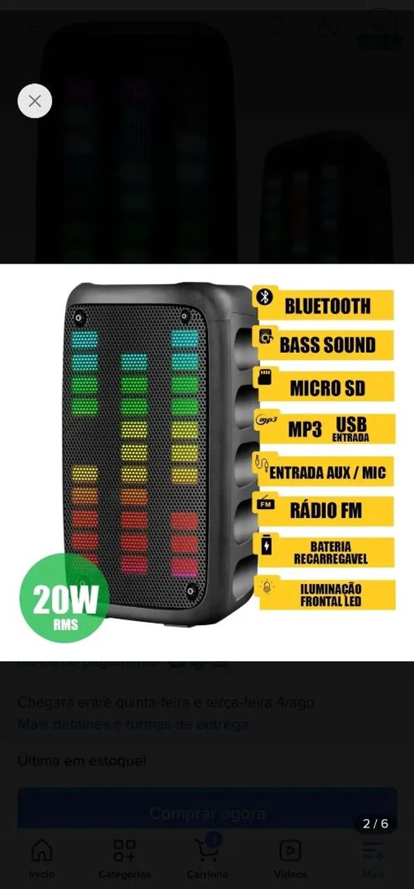 Caixa De Som Bluetooth 20w - Grasep D-3209