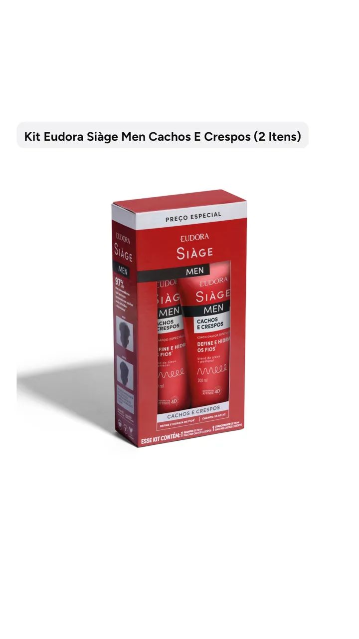 Eudora siàge men cachos e crespos (shampoo +condicionador) - Foto 3