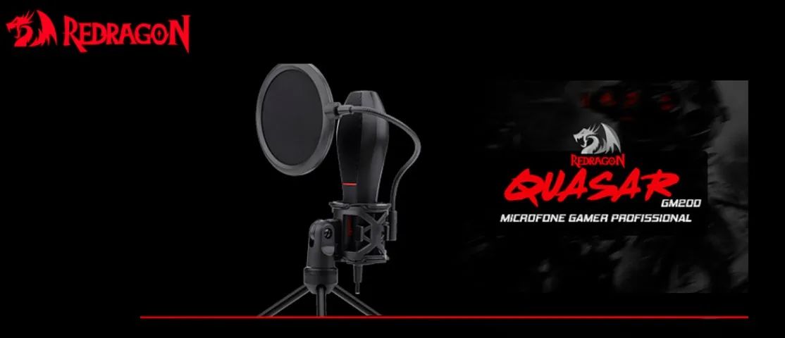 Microfone Gamer e Streamer Redragon Quasar 2 Preto USB GM200-1