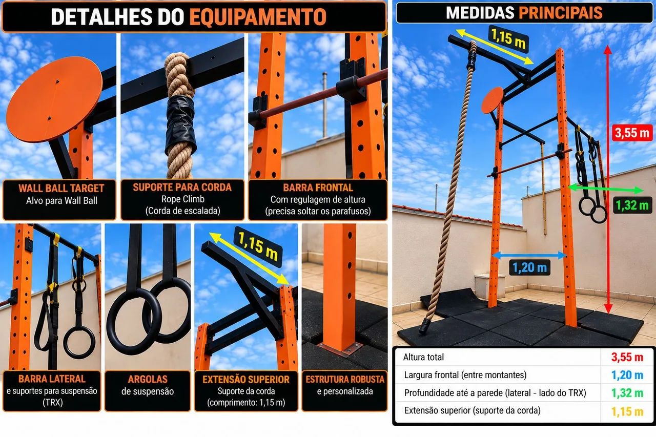 Rig Hack CrossFit Completo + TRX + Corda + Wall Ball Target - Foto 4