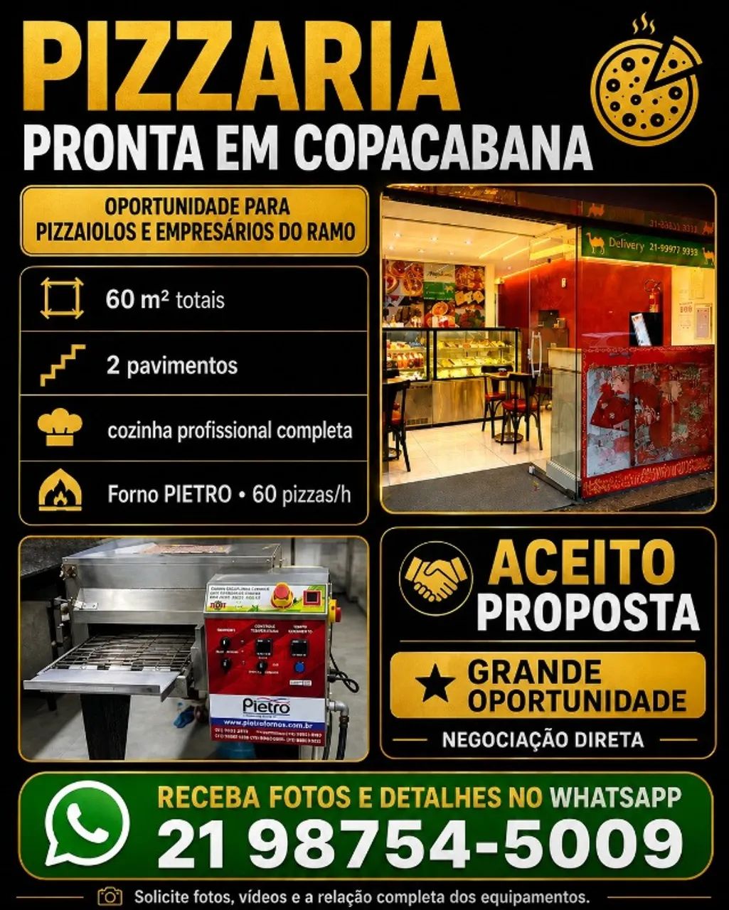 ? Pizzaria completa e equipada em Copacabana - pronta para operar - 60 m²