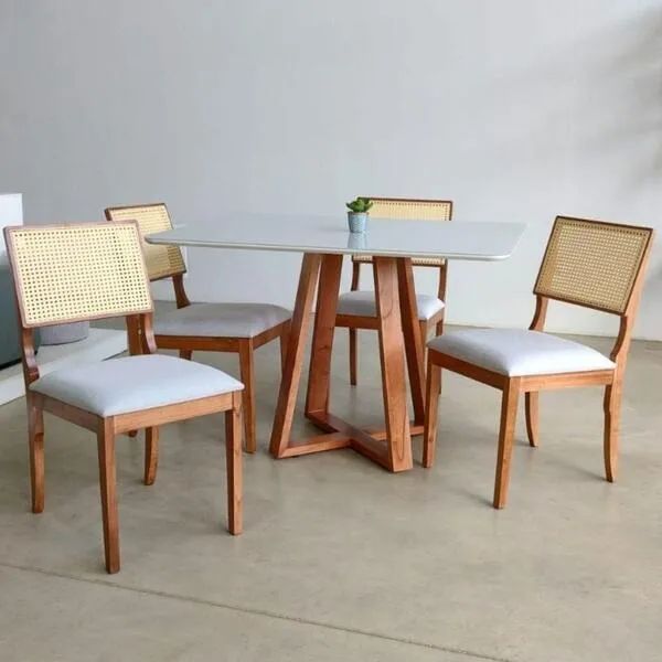 Mesa De Jantar Ratan 4 Cadeiras