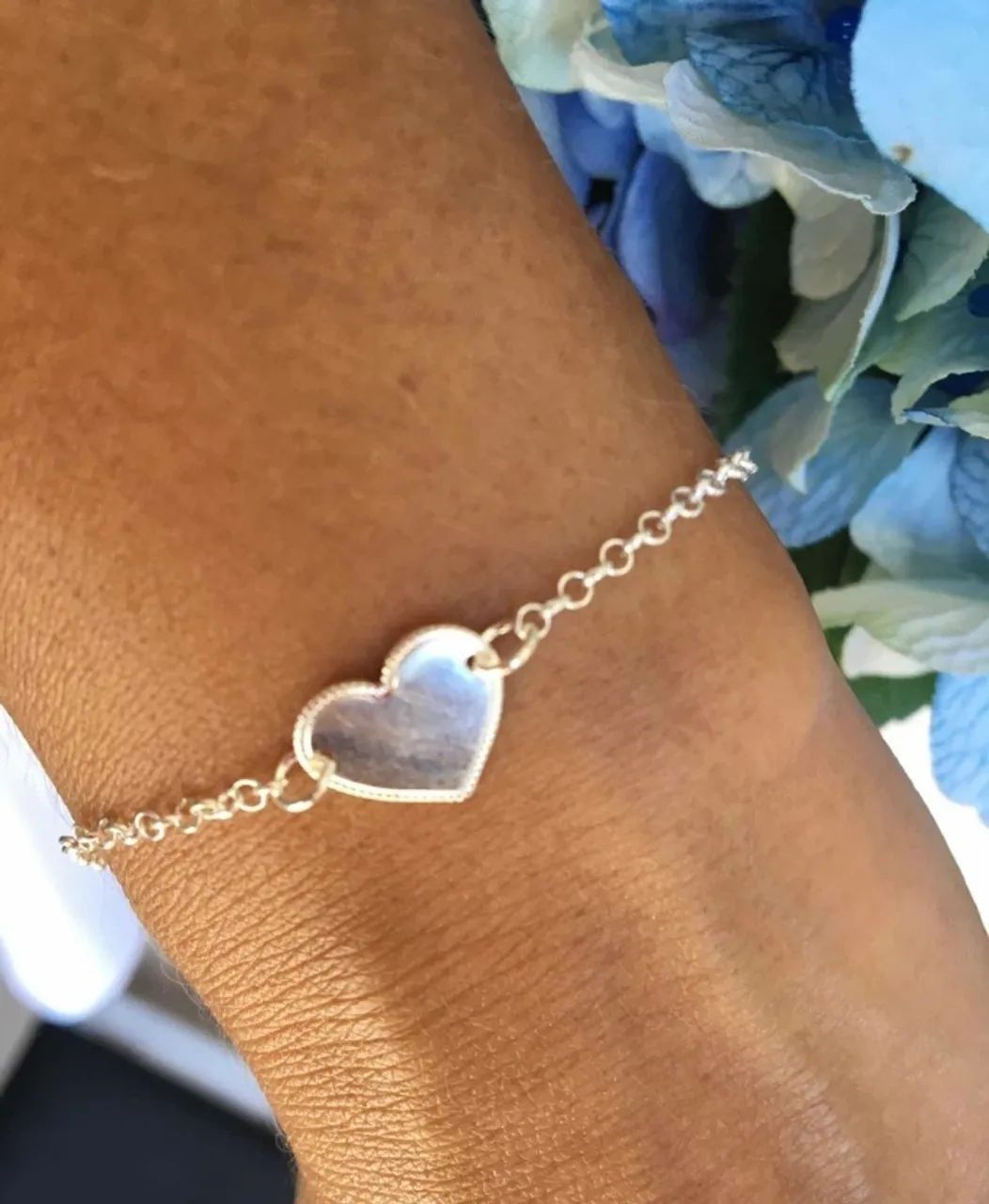 Pulseira de Prata com coração 12mm liso  - Foto 5