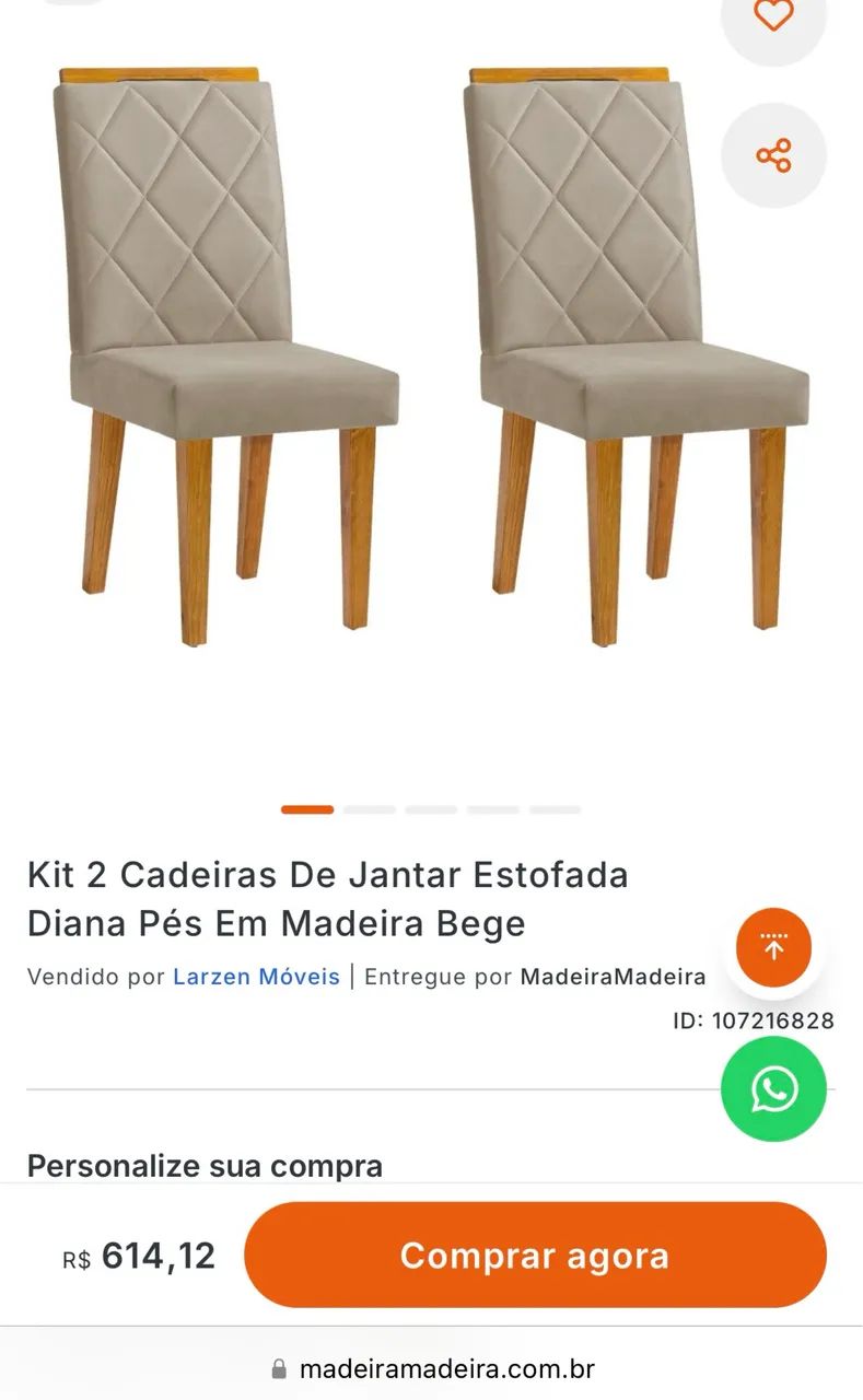 Cadeira estofada bege  - Foto 2