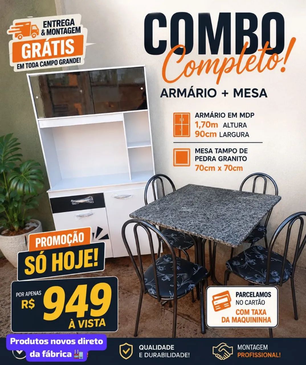 Kit Combo Armário de Cozinha + Mesa Novos 