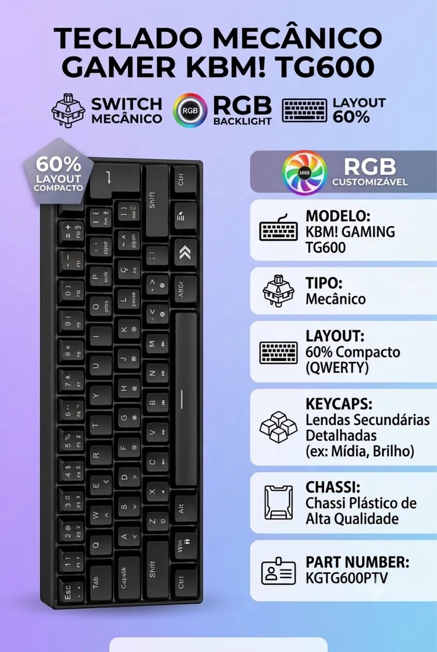 Teclado mecânico 60% semi novo