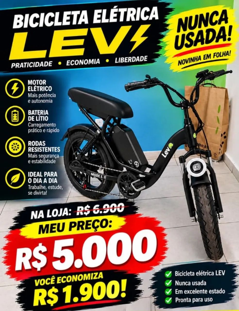 Bicicleta elétrica zerada 
