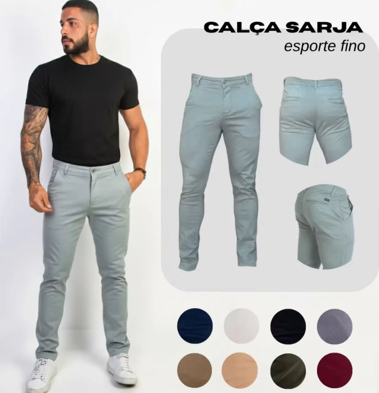 Calca Sarja Esporte Fino Cinza 
