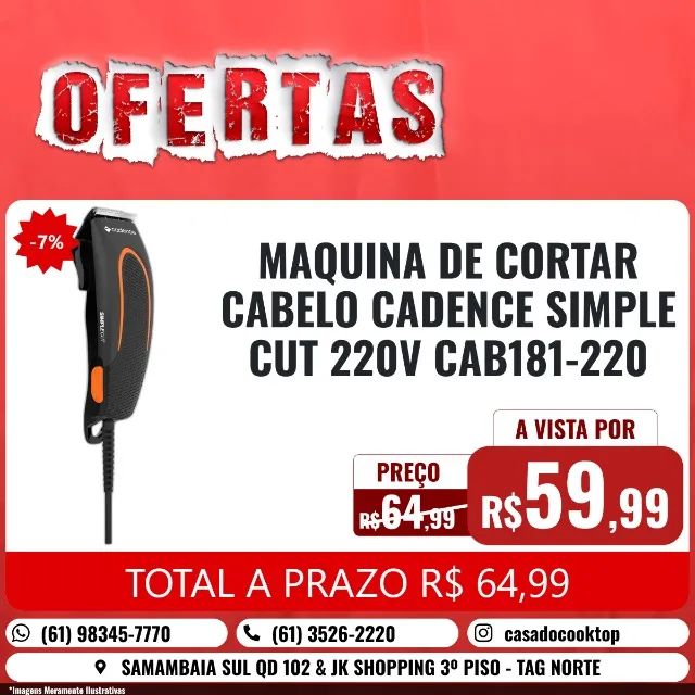 MAQUINA DE CORTAR CABELO CADENCE SIMPLE CUT 220V CAB181