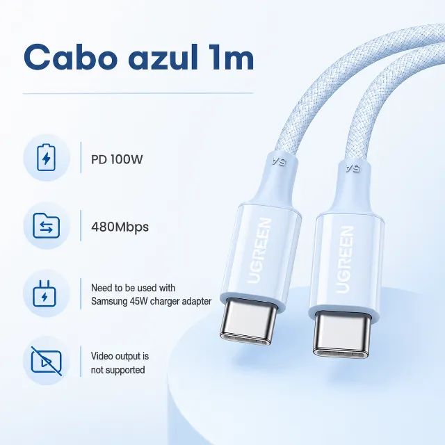 Kit Hub Ugreen Uno 6 em 1 Azul + Cabo USB-C 100W 1m - Foto 3