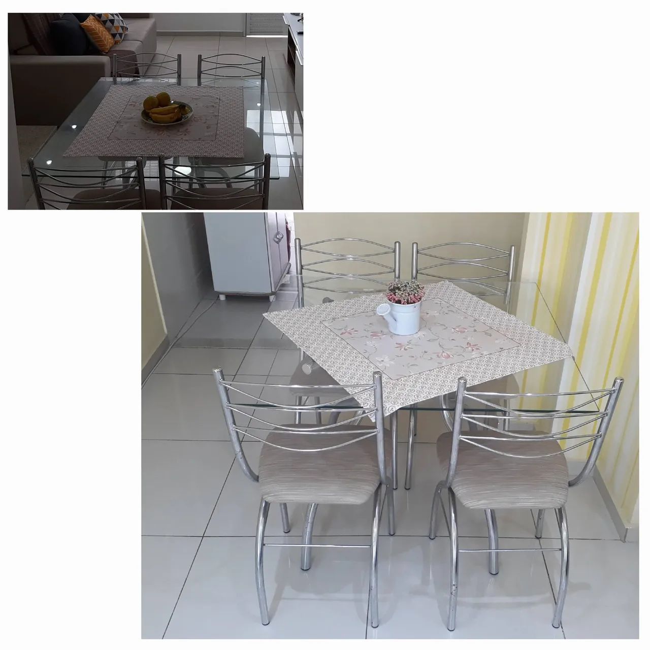 Mesa c/ tampo de vidro 1,20x1,20