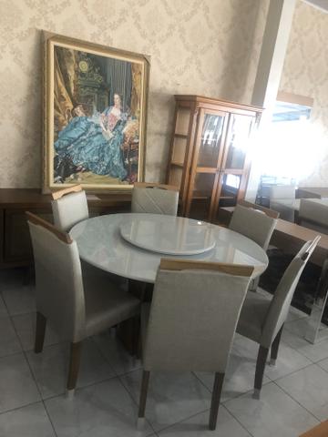 Mesa punta cana redonda pintura laka e cadeiras de madeira - Foto 4