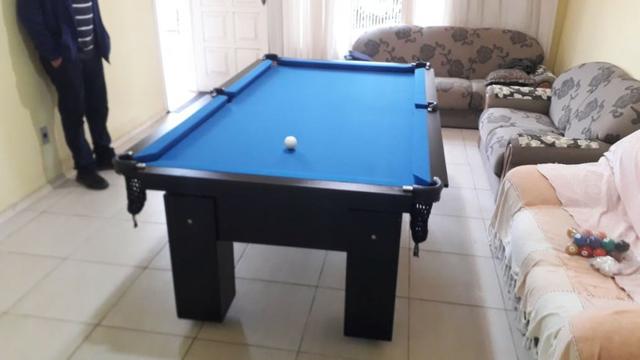 Mesa de Bilhar Tecido Azul Estrutura Preta TX - Foto 4