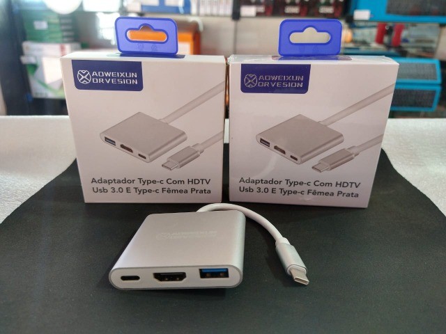 Adaptador type-c com hdtv usb 3.0 e type - c fêmea 
