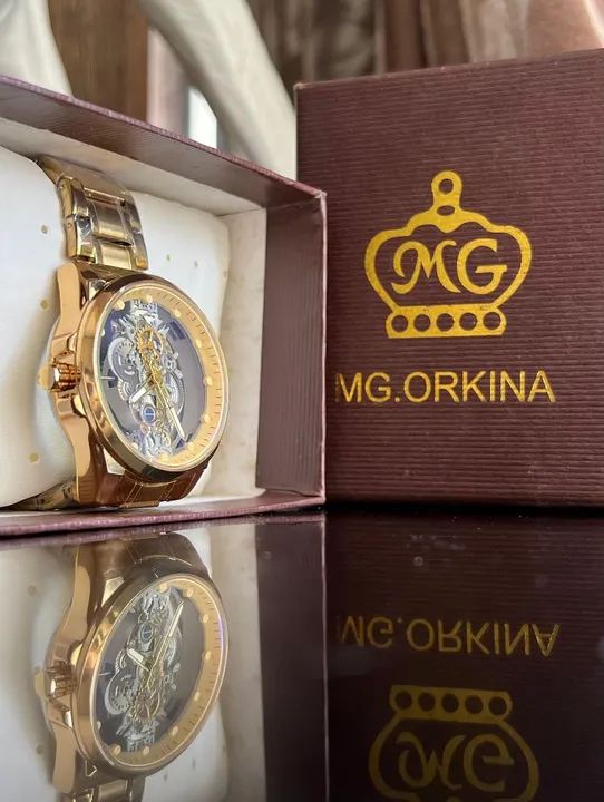 Relógio automático unissex série ouro moderno transparente  - Foto 4