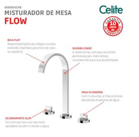 Misturador De Mesa Para Lavatório 3 Furos Bica Alta Flow Cro - Foto 3