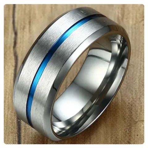 Anel Aliança Compromisso Aro Azul Açoinox Casual 8mm Prateado - Foto 2