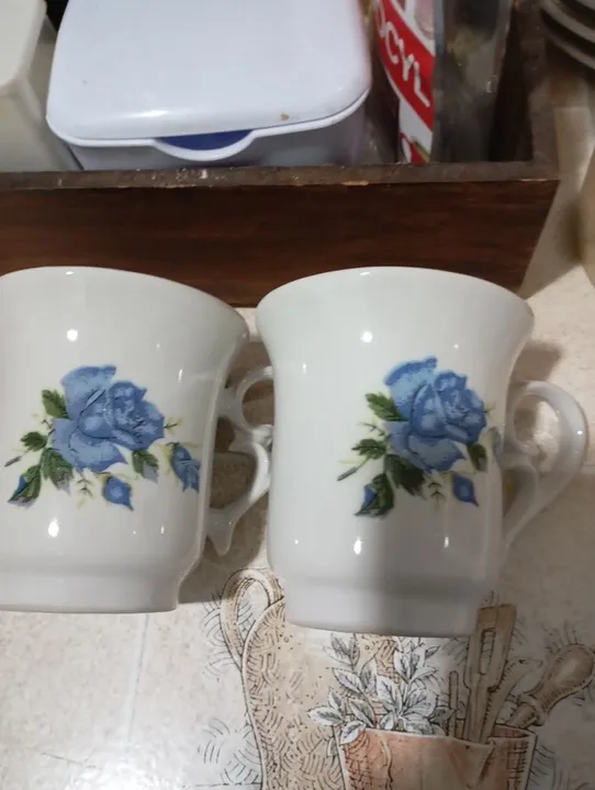 Par de Xícaras Desenho floral Rosas Azuis