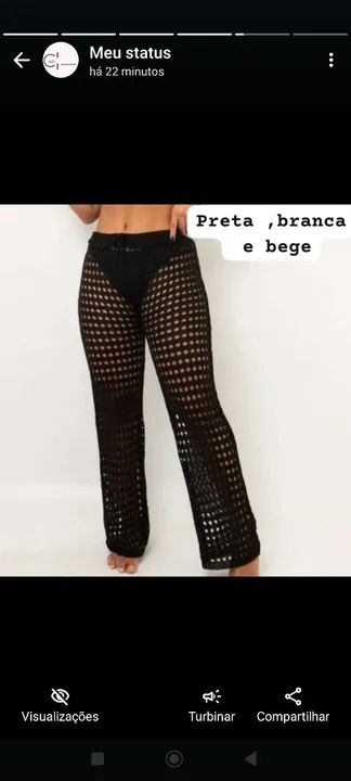 Calça pantalona de praia preta, branca e bege