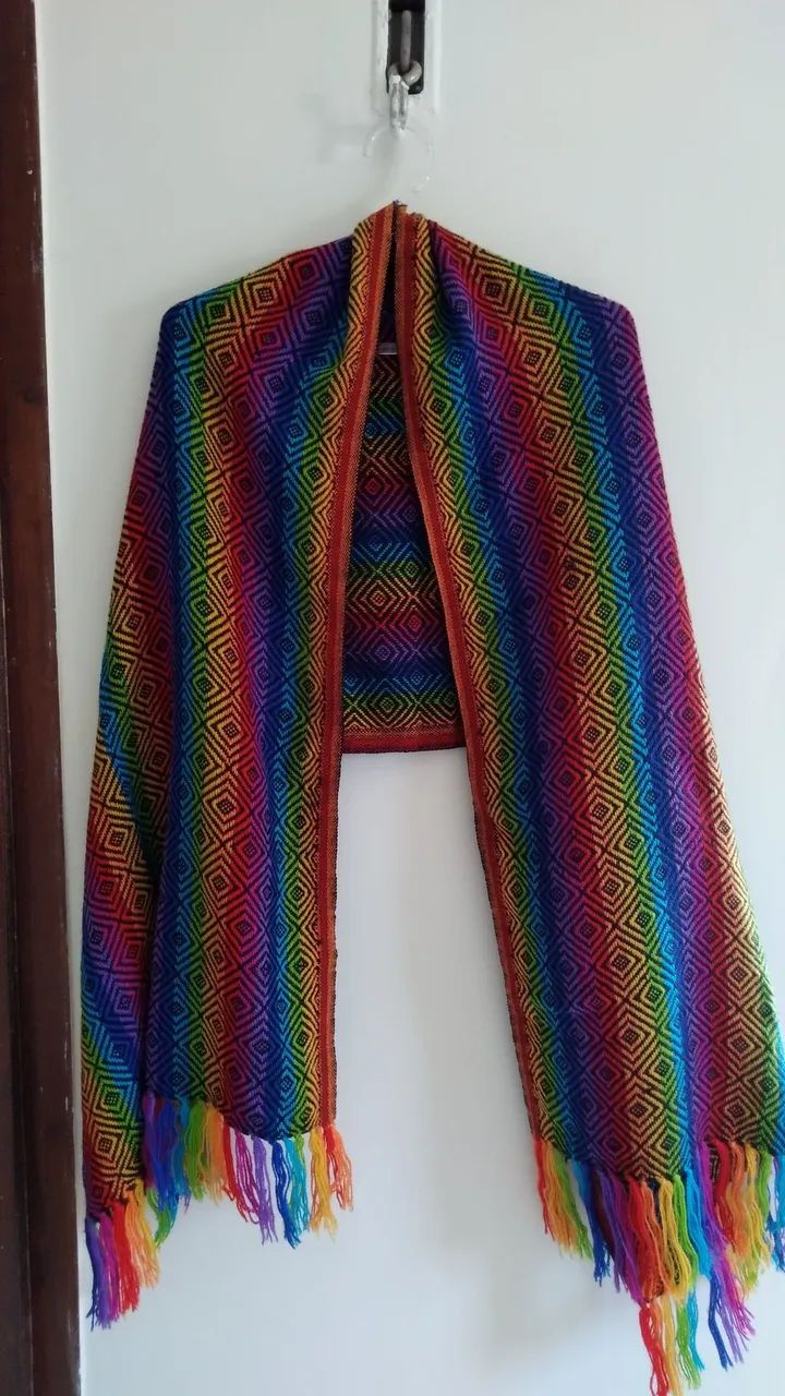 Cachecol Arco-íris Peruano Echarpe Xale Lã de Alpaca Original - Foto 3