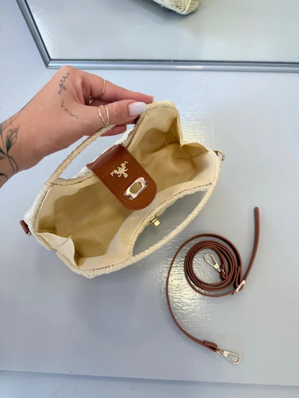 Bolsa Palha Prada Branco - Acompanha Alça de ombro - Foto 3