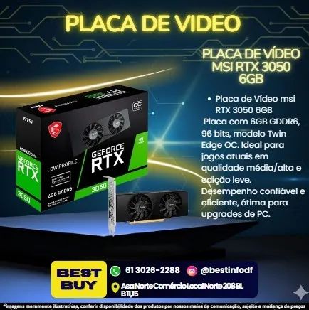 PLACA DE VIDEO MSI RTX 3050 6GB GDDR6 2X LOW PROFILE MS-V812 GA107-325 3050 LP 6G OC