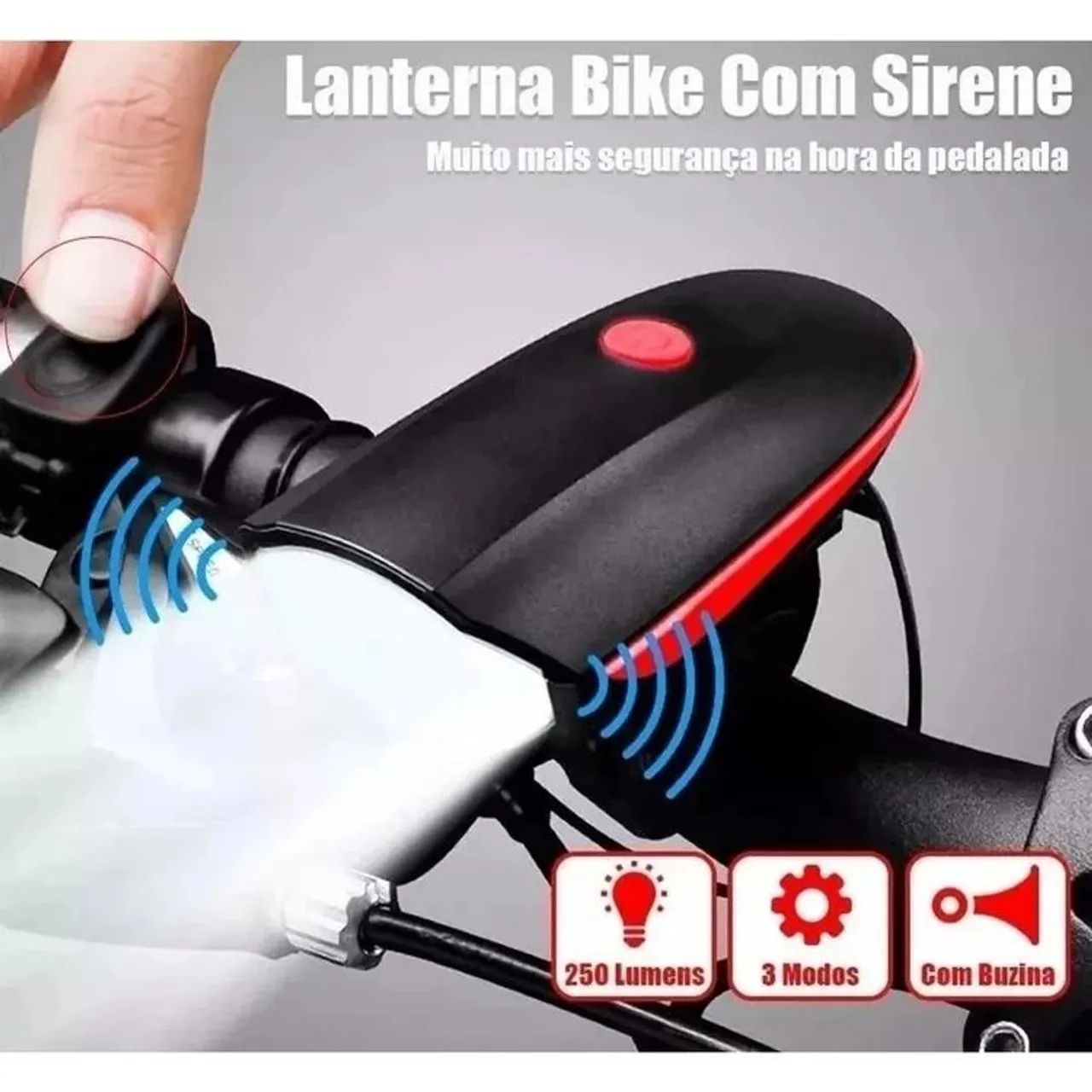 Lanterna Bike com Sirene e 250 Lumens