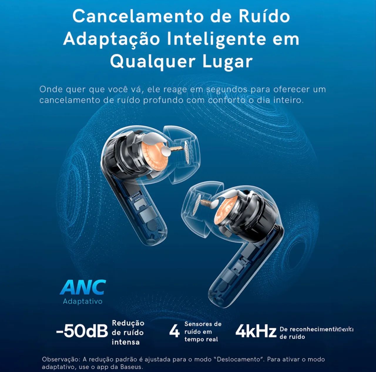 Fone De Ouvido Baseus Ma10 Pro Bluetooth 5.3 Com Anc -48db Cor Preto - Foto 5