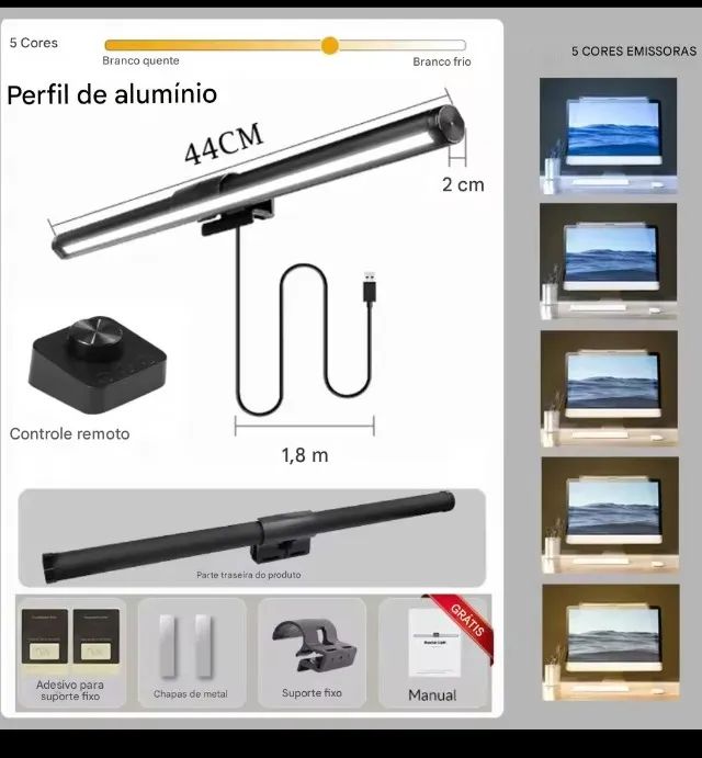 Luminária LED 44cm Monitor Light Pro com controle remoto - Branco Quente e Frio
