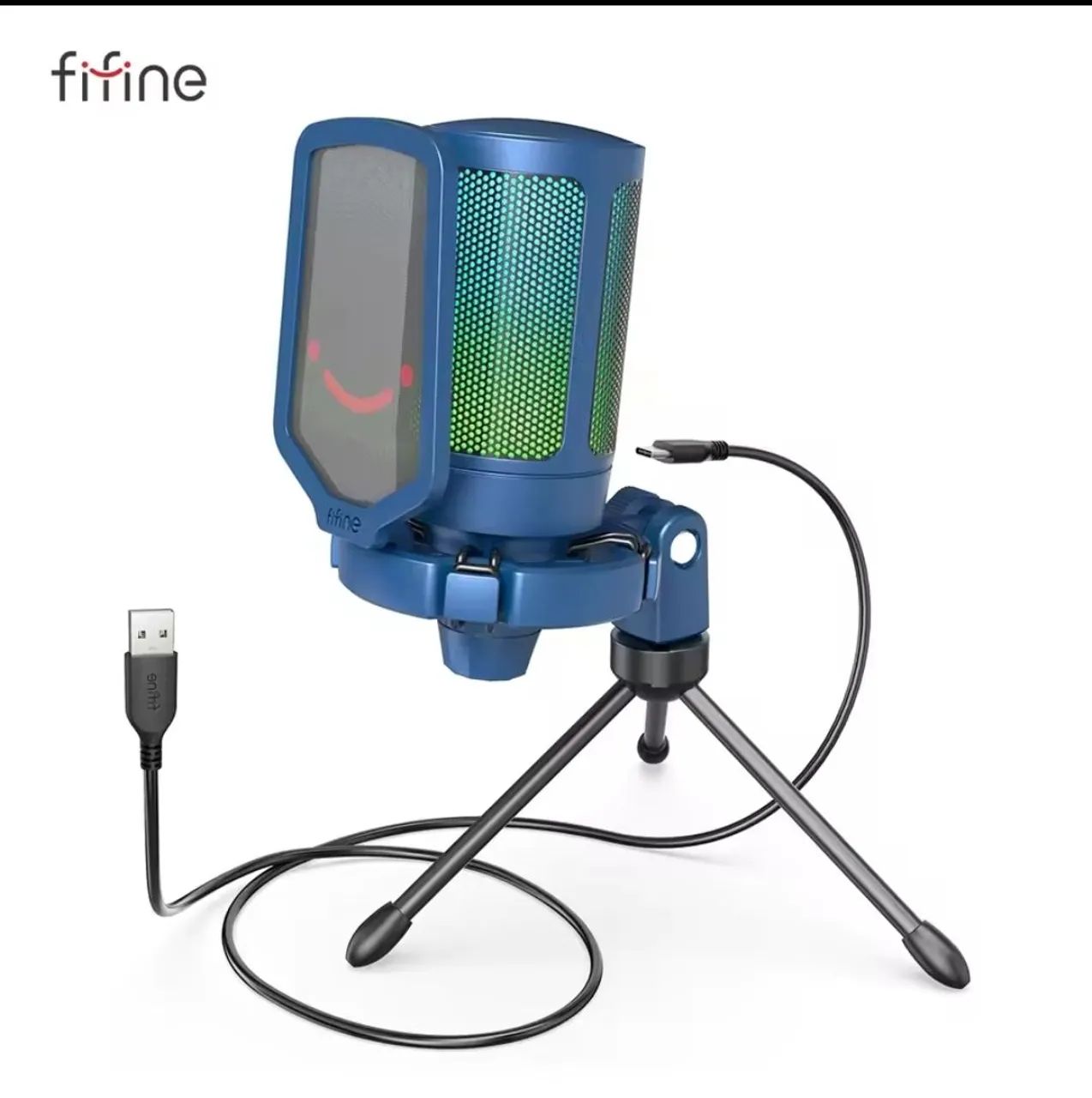 Microfone Fifine A6V USB RGB Condensador Cardioide com Tripé e Controle de Ganho - Foto 2